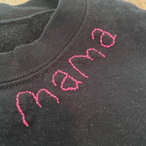 Mama Black and Pink Hand-embroidered Sweatshirt Size XL
